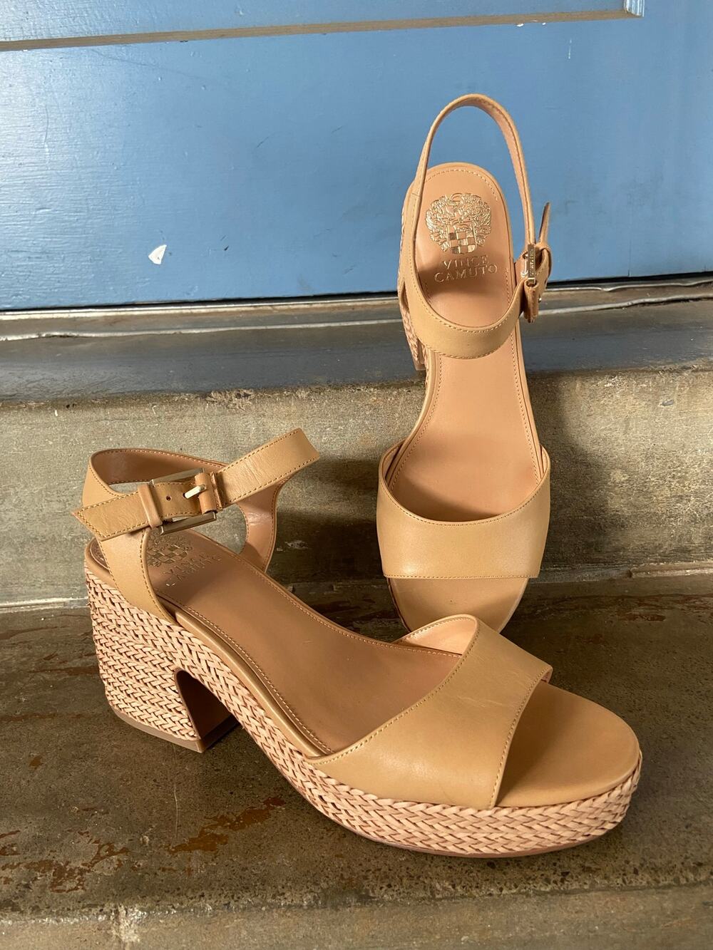 Vince Camuto Ranneli nude leather platform espadrille sandal